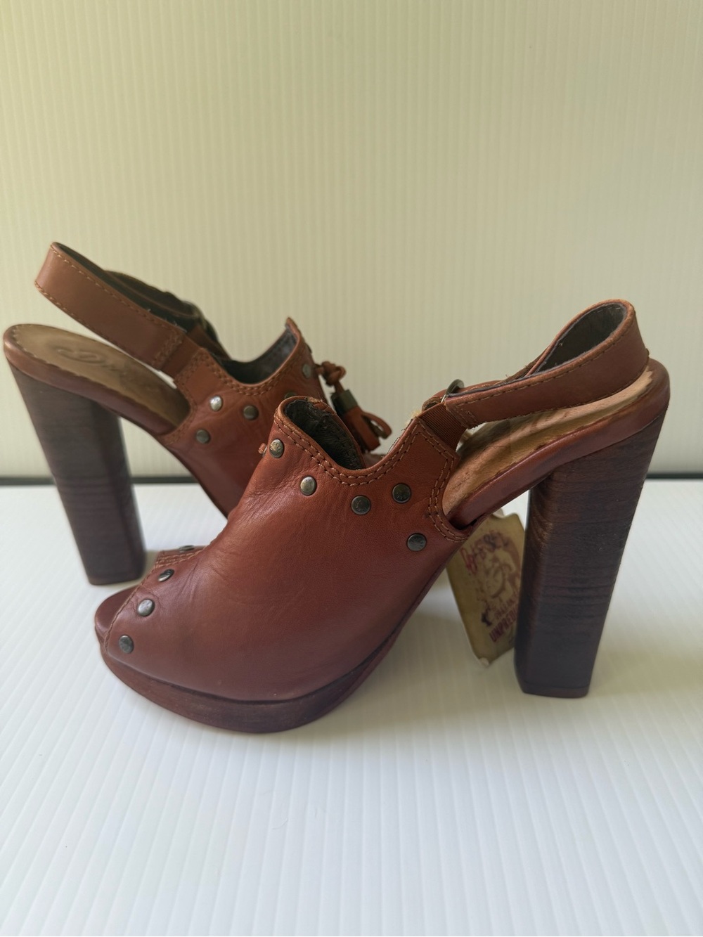 Diesel Brown Leather Peep-Toe Slingback Heels Size 36 US 6 - Picture 2 of 7